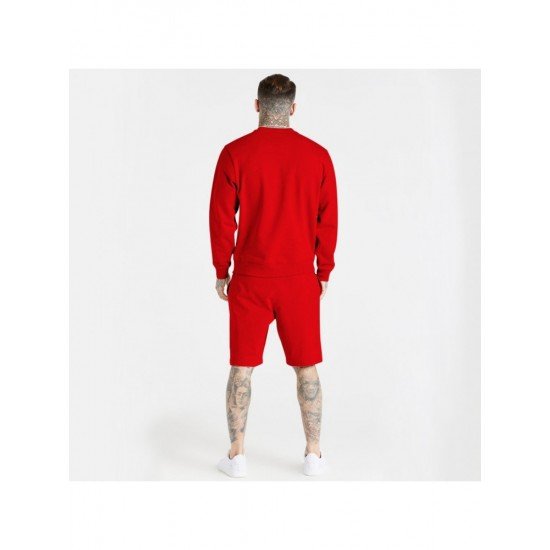  Leisure Round Neck Pure Color Men's Shorts Suit