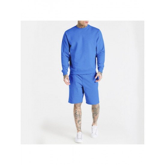  Leisure Round Neck Pure Color Men's Shorts Suit