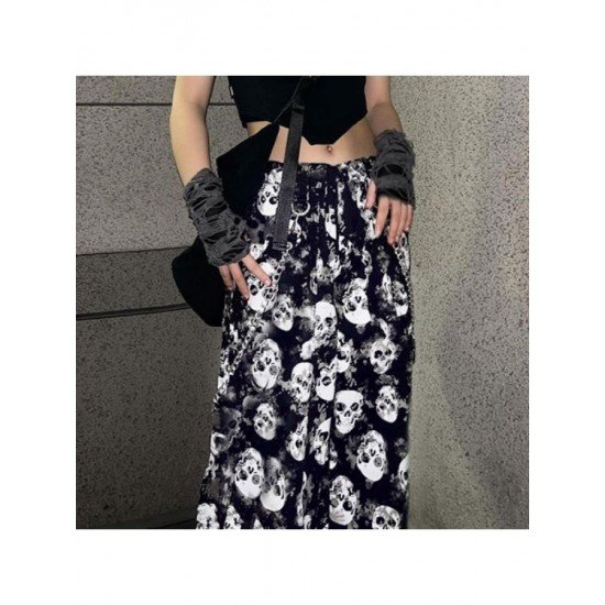  Dark Skull Print Chain Casual Loose Pants