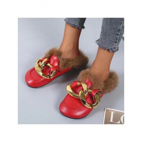  Pure Color Baotou Flat Wool Slippers For Women