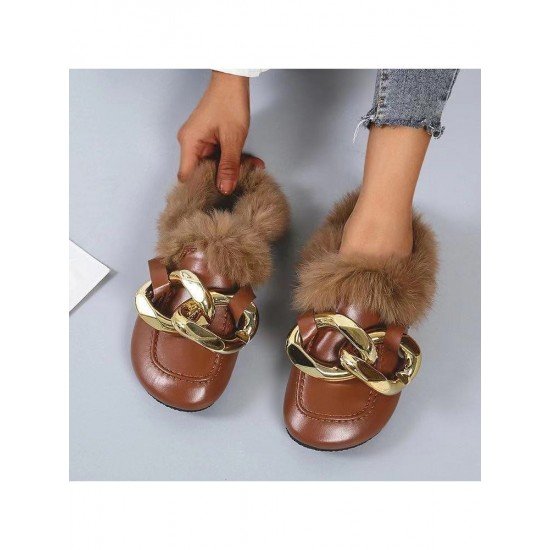  Pure Color Baotou Flat Wool Slippers For Women