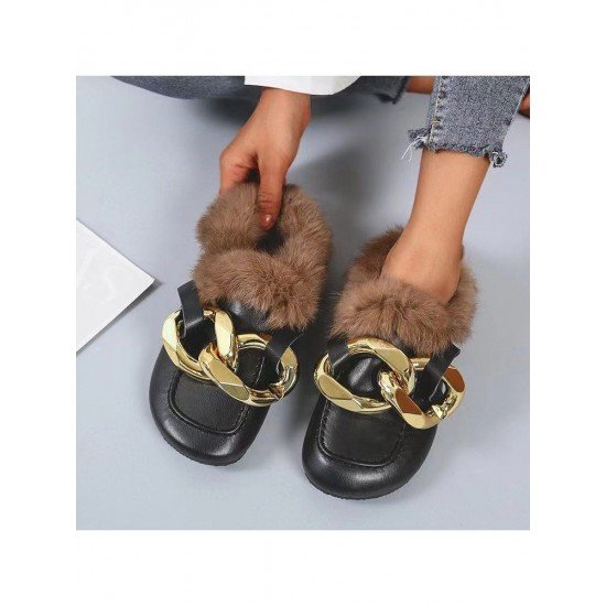  Pure Color Baotou Flat Wool Slippers For Women