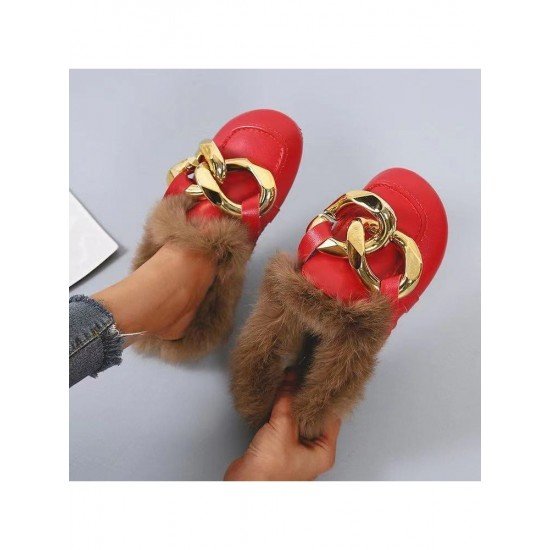  Pure Color Baotou Flat Wool Slippers For Women