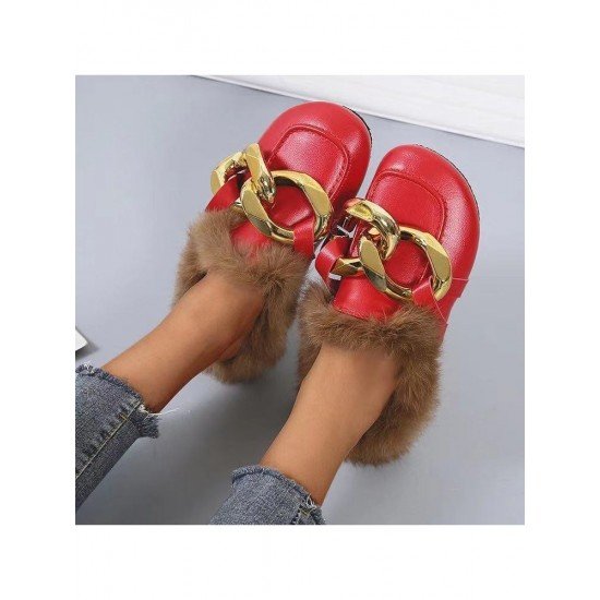  Pure Color Baotou Flat Wool Slippers For Women