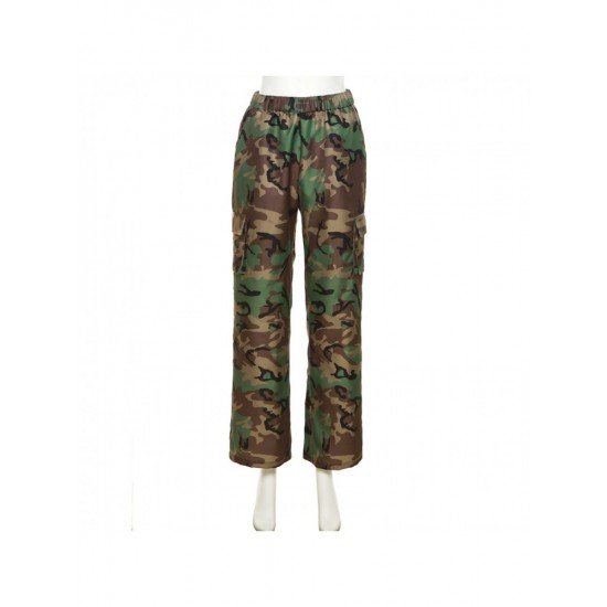 Camouflage Elastic Waist Women Trousers For Women