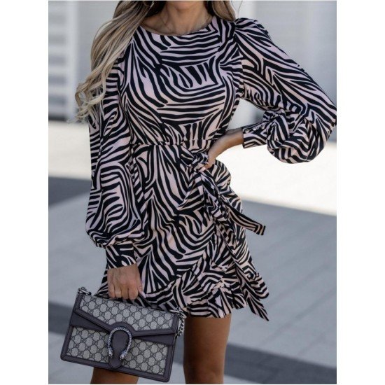  Casual Round Neck Lantern Sleeve Women's Short Dress