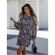  Casual Round Neck Lantern Sleeve Women's Short Dress