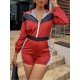  Casual Colorblock Hooded Zipper Women's Rompers