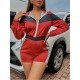  Casual Colorblock Hooded Zipper Women's Rompers