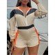  Casual Colorblock Hooded Zipper Women's Rompers