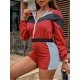  Casual Colorblock Hooded Zipper Women's Rompers