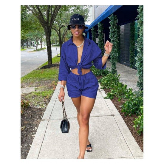  Fashion Casual Strap Shirt And Shorts Women's Set