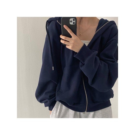 Oversized Solid Hooded Collar Women Coats