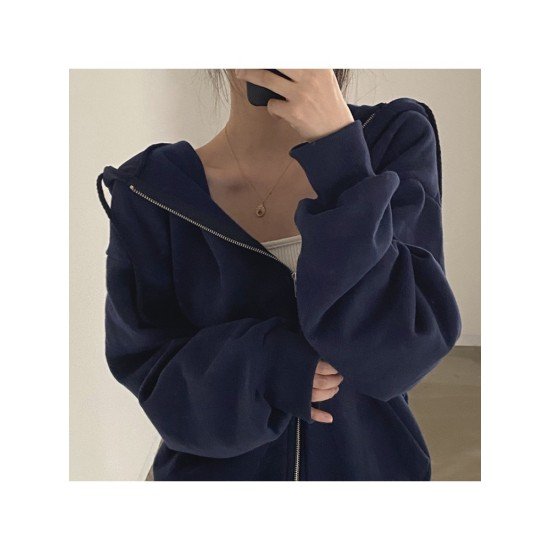 Oversized Solid Hooded Collar Women Coats