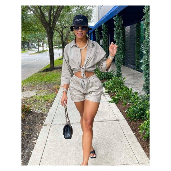  Fashion Casual Strap Shirt And Shorts Women's Set