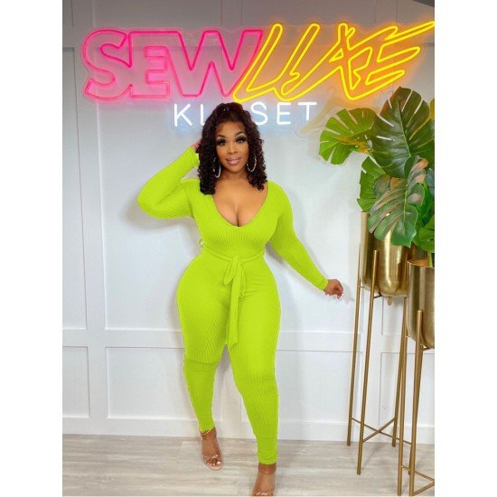  Skinny Pure Color Women's Long Sleeve Jumpsuit