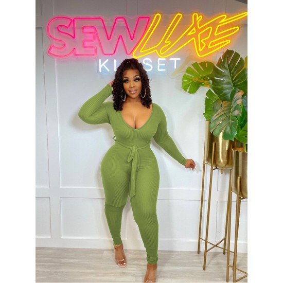  Skinny Pure Color Women's Long Sleeve Jumpsuit