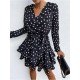 V Neck Ruffles Dots Leopard Short Dresses