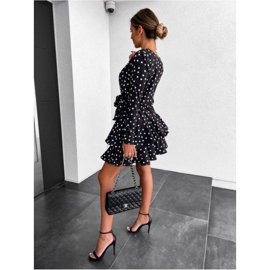 V Neck Ruffles Dots Leopard Short Dresses