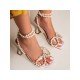 Faux Pearl Bow Goblet Heel Heeled Sandals 