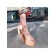 Ladies Lace Up Platform Chunky Heeled Sandals 