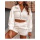 Ladies White Solid Matching 2 Piece Outfit Sets