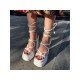 Ladies Lace Up Platform Chunky Heeled Sandals 