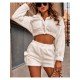 Ladies White Solid Matching 2 Piece Outfit Sets