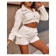 Ladies White Solid Matching 2 Piece Outfit Sets