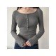 Simple Fitted Solid Ribbed Long Sleeve Tops