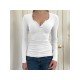 Simple Fitted Solid Ribbed Long Sleeve Tops