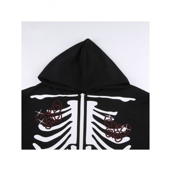 Butterfly Pattern Skeleton Black Oversized Hooded Coats