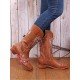  Round Toe Embroidery Women's Leather Medium Boots