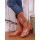  Round Toe Embroidery Women's Leather Medium Boots