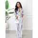  Fashion Striped Top And Trouser Women's Suits