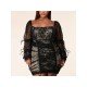  Summer Squre Collar Lace Women's Long Sleeve Dress