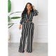  Fashion Striped Top And Trouser Women's Suits