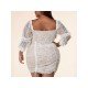  Summer Squre Collar Lace Women's Long Sleeve Dress