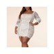  Summer Squre Collar Lace Women's Long Sleeve Dress