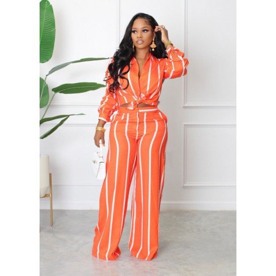  Fashion Striped Top And Trouser Women's Suits