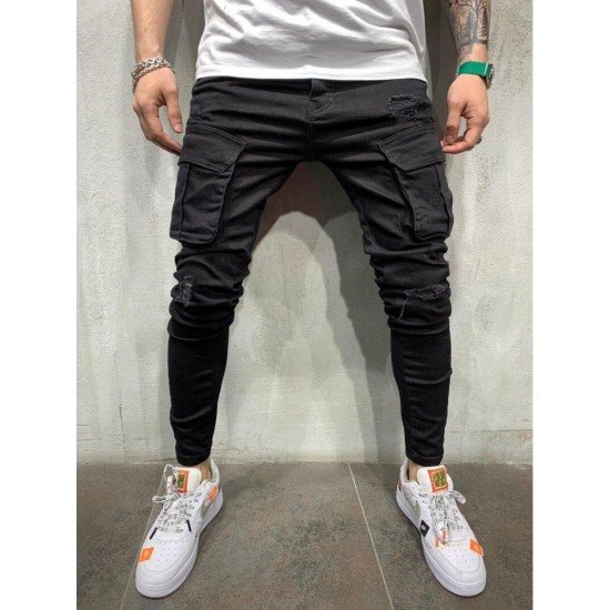 Black Pockets Skinny Jeans For Men