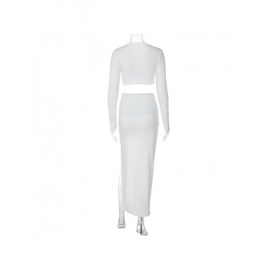 Ladies Matching White Slit Maxi Skirt And Top Sets