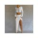 Ladies Matching White Slit Maxi Skirt And Top Sets