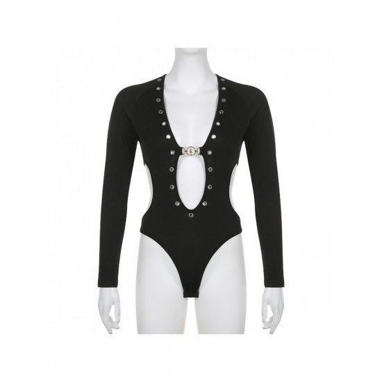  Sexy Hollowed Out Ring Patchwork Women's Bodysuits