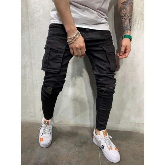 Black Pockets Skinny Jeans For Men