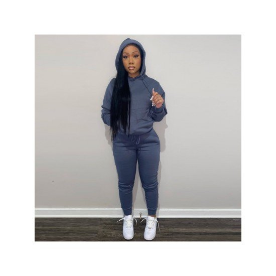 Pockets Solid Women Matching 2 Piece Jogger Sets