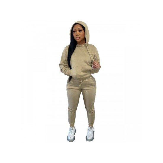 Pockets Solid Women Matching 2 Piece Jogger Sets