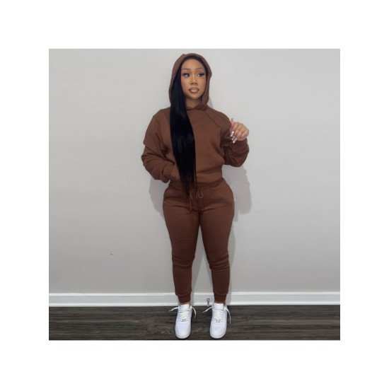 Pockets Solid Women Matching 2 Piece Jogger Sets