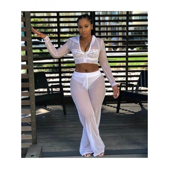  Leisure Mesh Perspective Women's Trouser Sets