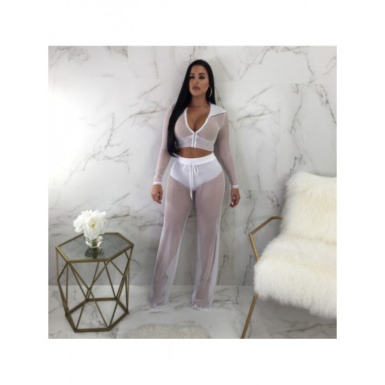  Leisure Mesh Perspective Women's Trouser Sets